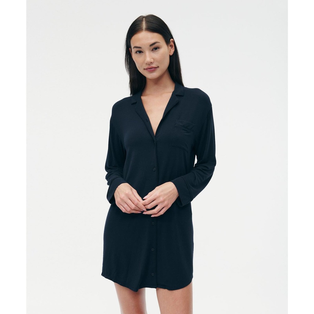 Naadam Pajama Button Up Dress Womens XXL Navy Blue Button Front Sleepwear